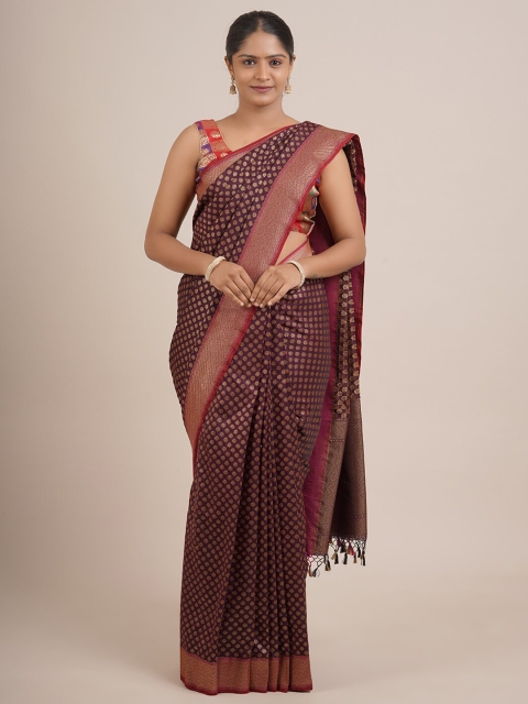 

Pothys Brown & Gold-Toned Woven Design Pure Silk Saree