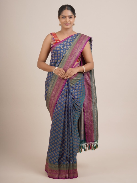 

Pothys Blue & Magenta Ethnic Motifs Zari Pure Silk Banarasi Saree