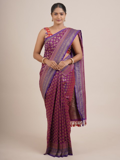 

Pothys Purple & Blue Woven Design Zari Pure Silk Saree