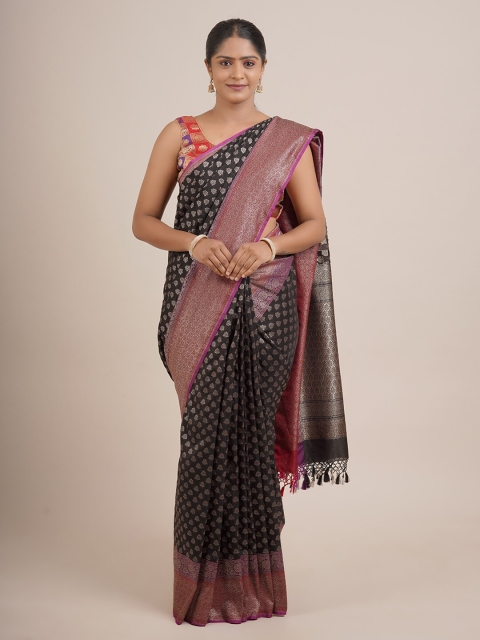 

Pothys Black & Purple Ethnic Motifs Pure Silk Banarasi Saree