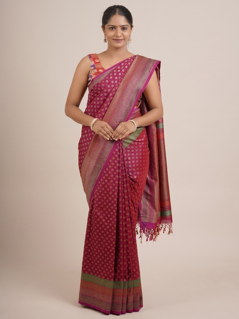 

Pothys Maroon & Green Woven Design Zari Pure Silk Saree