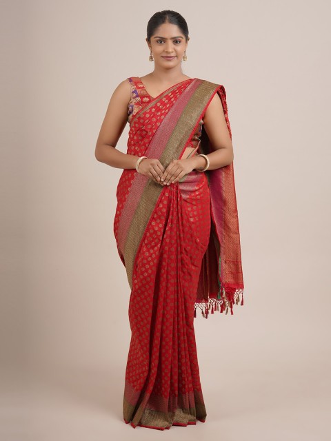 

Pothys Red & Gold-Toned Woven Design Pure Silk Saree
