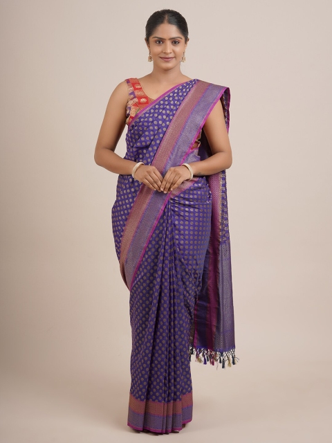 

Pothys Blue & Pink Woven Design Zari Pure Silk Banaras Saree