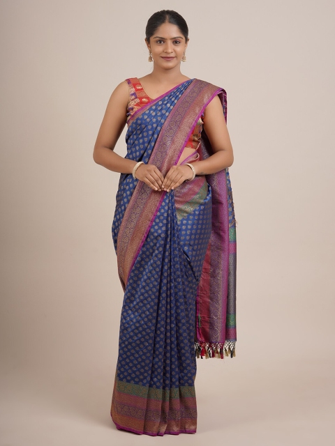 

Pothys Blue Floral Zari Pure Silk Saree