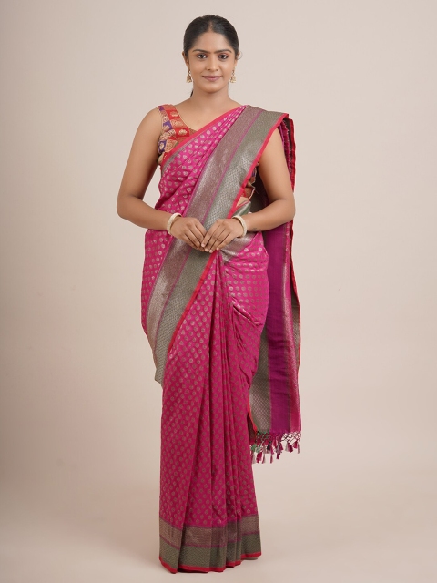 

Pothys Pink & Silver-Toned Ethnic Motifs Pure Silk Saree