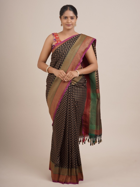 

Pothys Black & Gold-Toned Woven Design Pure Silk Saree