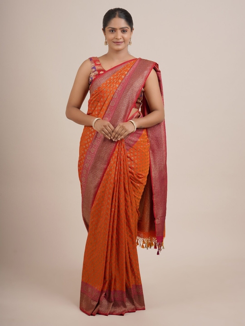 

Pothys Orange & Pink Floral Zari Pure Silk Saree