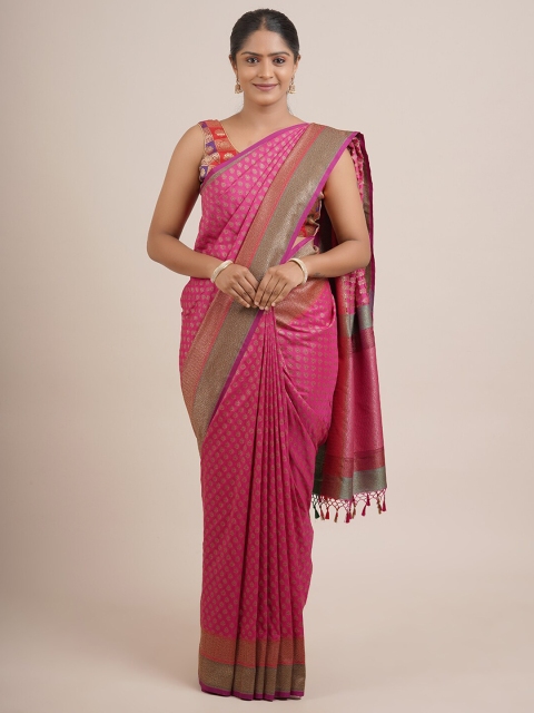 

Pothys Pink & Gold-Toned Woven Design Zari Pure Silk Saree