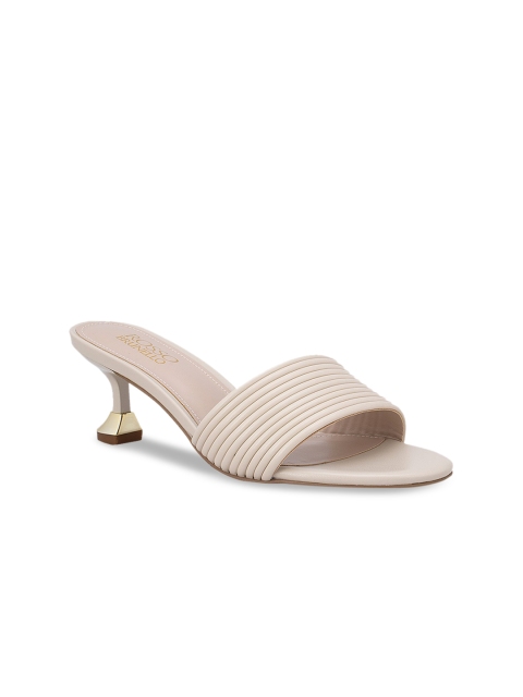 

ROSSO BRUNELLO Off White Striped PU Kitten Mules