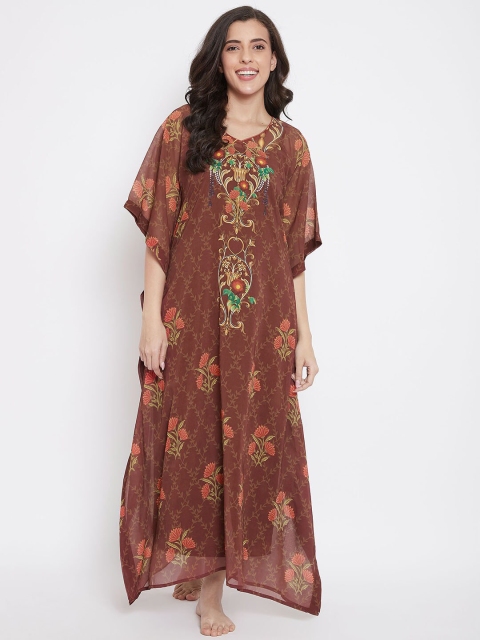 

The Kaftan Company Brown Printed Maxi Nightdress