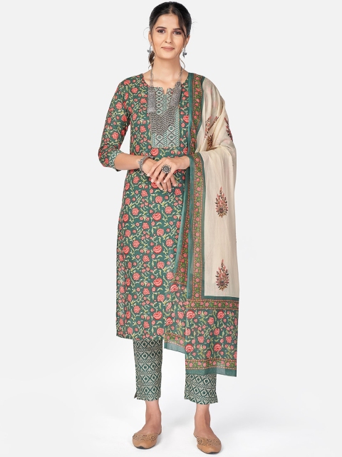 

KALINI Women Green Ethnic Motifs Printed Pure Cotton Kurta with Trousers & With Dupatta