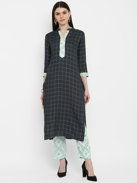 

KALINI Women Turquoise Blue Printed Gotta Patti Kurta with Trousers