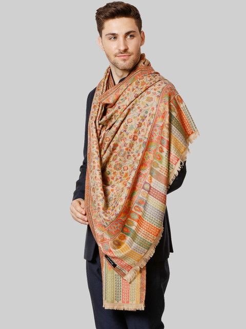 

Pashtush Men Orange & Green Printed Woolen Shawl, Red