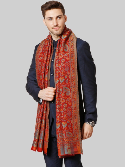 

Pashtush Men Maroon Woven Design Woolen Shawl
