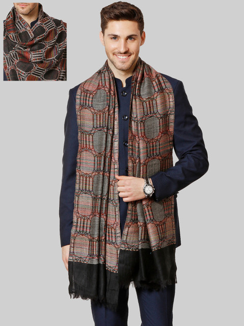 

Pashtush Men Black & Red Woven-Design Woolen Shawl