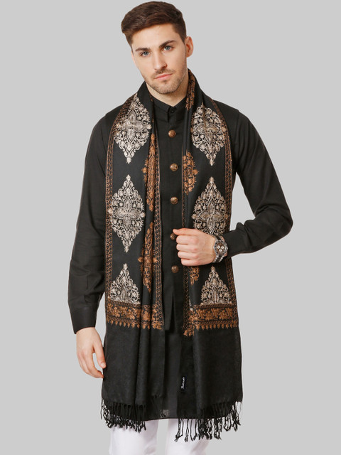 

Pashtush Men Black Embriodered Shawl