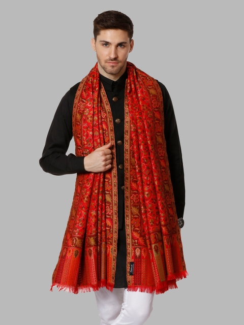 

Pashtush Men Red Printed Woolen Shawl