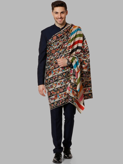

Pashtush Men Black & Cream Printed Woolen Shawl