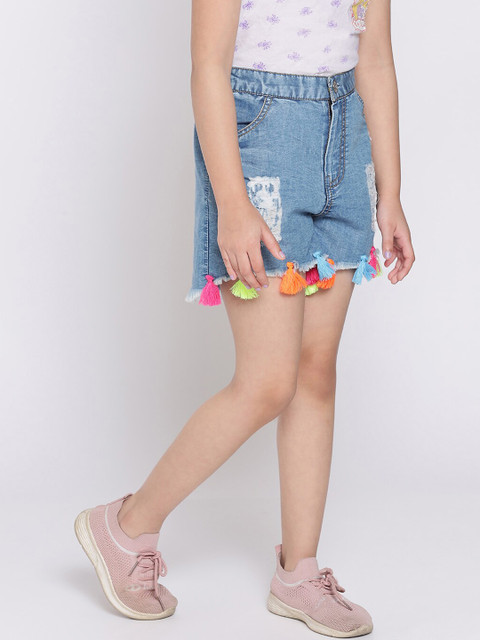 

Nauti Nati Girls Blue Washed Pure Cotton Denim Shorts