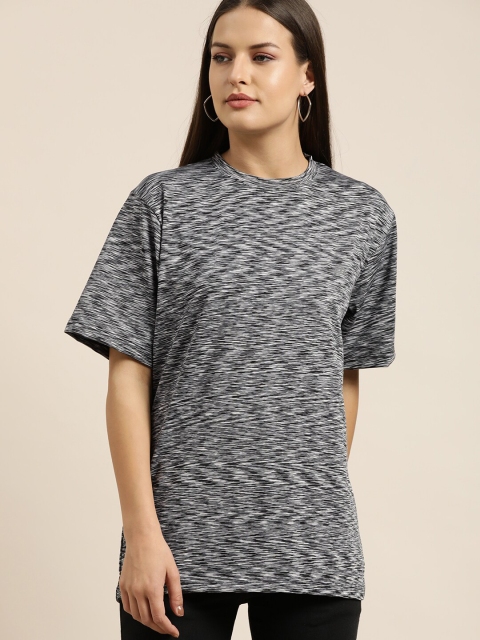 

Difference of Opinion Women Black Henley Neck Loose T-shirt