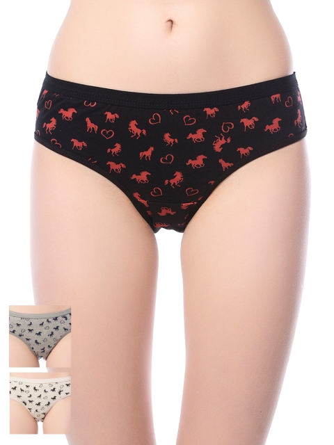 

Lady Lyka Women Pack of 3 Printed Briefs FIRE-FOX-13, Black