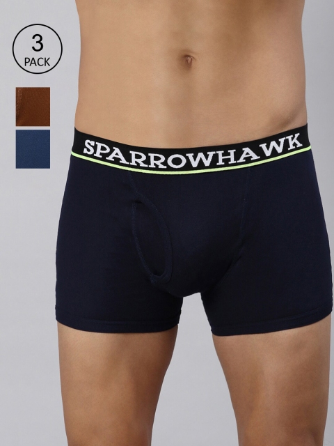 

SPARROWHAWK Men Pack Of 3 Solid Cotton Trunks 0222MTKSOML3RI18, Blue