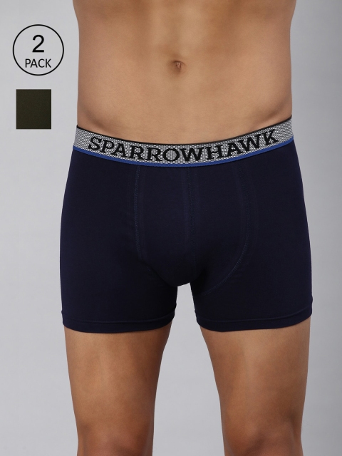 

SPARROWHAWK Pack Of 2 Men Navy Blue Solid Cotton Trunks 0222MTKSOML2LT20