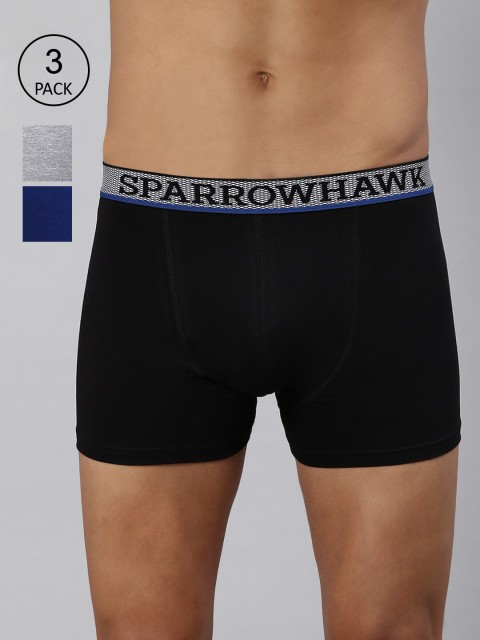 

SPARROWHAWK Men Pack of 3 Solid Cotton Long Trunks 0222MTKSOML3LT23, Blue