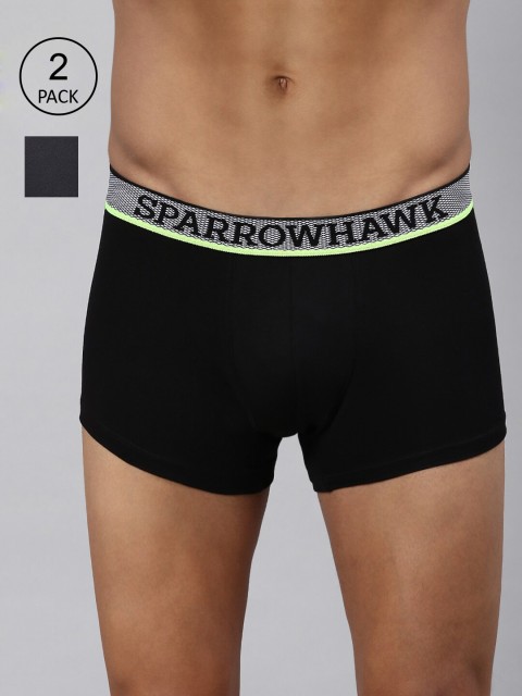

SPARROWHAWK Men Pack Of 2 Black & Grey Solid Cotton Trunks
