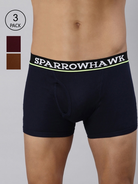 

SPARROWHAWK Men Pack Of 3 Solid Cotton Trunks 0222MTKSOML3RI17, Navy blue
