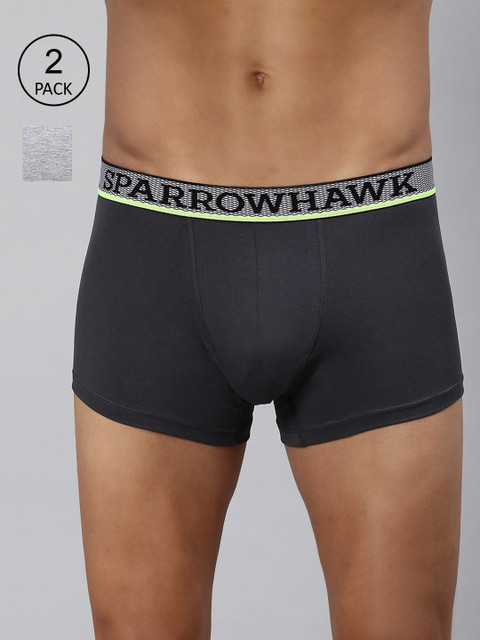 

SPARROWHAWK Men Pack Of 2 Cotton Trunks 0222MTKSOML2ST12, Charcoal