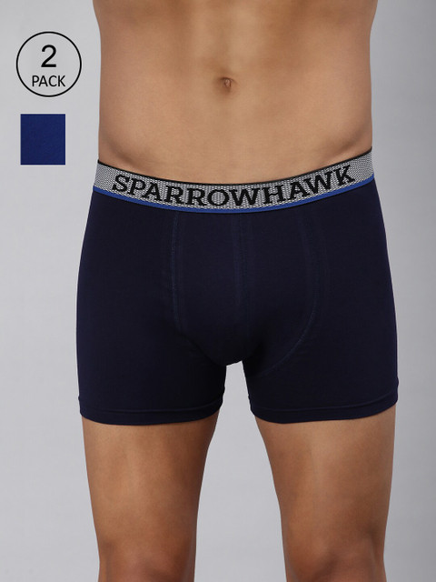 

SPARROWHAWK Men Pack Of 2 Blue Solid Cotton Trunks 0222MTKSOML2LT19