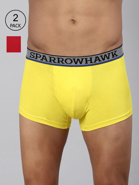 

SPARROWHAWK Men Pack Of 2 Yellow & Red Solid Cotton Trunks 0222MTKSOML2ST16