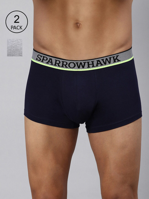 

SPARROWHAWK Men Pack Of 2 Solid Cotton Trunks 0222MTKSOML2ST15, Navy blue
