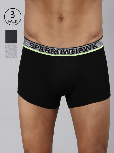 

SPARROWHAWK Men Pack Of 3 Black Solid Cotton Trunks 0222MTKSOML3ST23