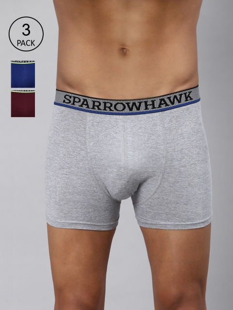 

SPARROWHAWK Men Pack Of 3 Grey Solid Cotton Trunks 0222MTKSOML3LT25