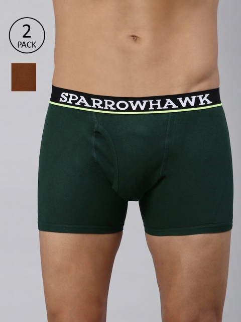 

SPARROWHAWK Men Pack Of 2 Solid Cotton Trunks 0222MTKSOML2RI13, Green