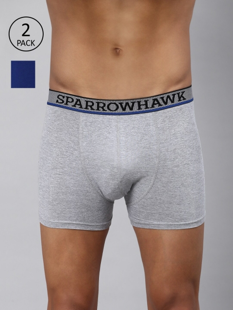 

SPARROWHAWK Men Pack Of 2 Solid Cotton Trunks 0222MTKSOML2LT12, Blue