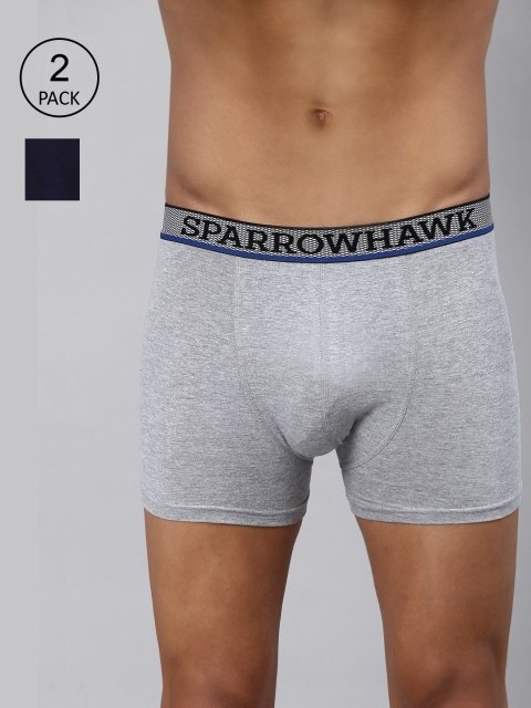 

SPARROWHAWK Men Pack Of 2 Grey Solid Low Rise Cotton Trunks