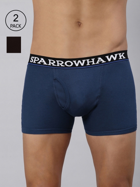 

SPARROWHAWK Men Pack Of 2 Solid Cotton Trunks 0222MTKSOML2RI12, Blue