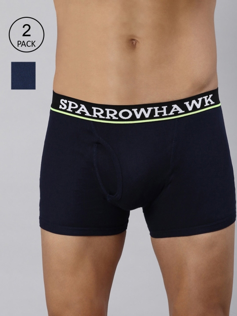 

SPARROWHAWK Men Pack Of 2 Solid Cotton Trunks, Blue