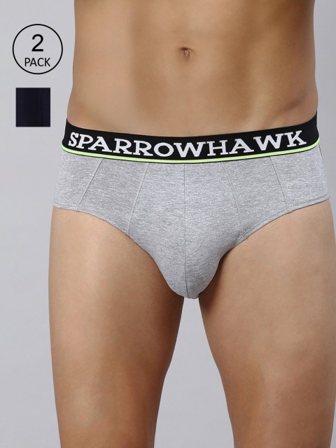 

SPARROWHAWK Men Pack Of 2 Solid Cotton Basic Briefs, Navy blue