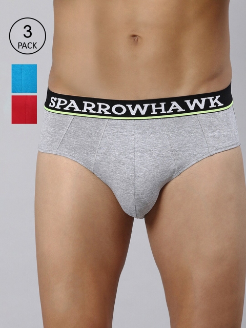 

SPARROWHAWK Men Pack Of 3 Solid Cotton Basic Briefs 0222MBFSOML3OE25, Blue