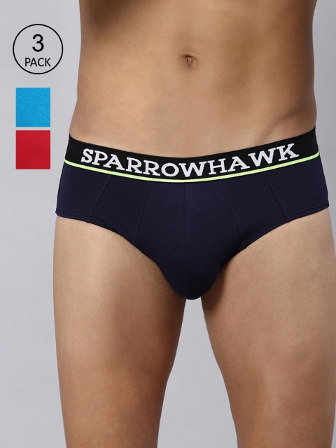 

SPARROWHAWK Men Pack Of 3 Solid Cotton Basic Briefs 0222MBFSOML3OE24, Blue