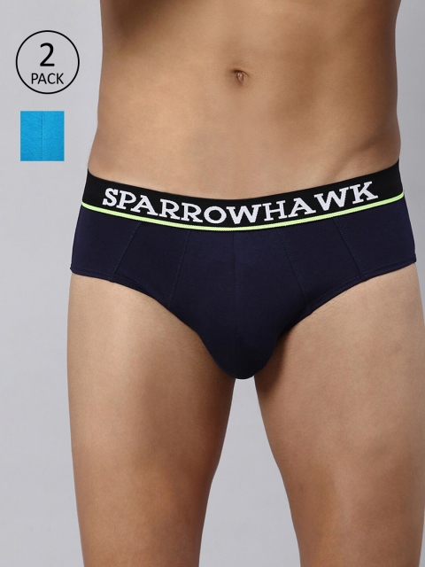 

SPARROWHAWK Men Pack of 2 Solid Cotton Basic Briefs, Navy blue