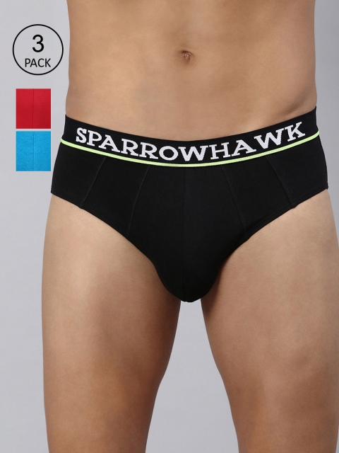 

SPARROWHAWK Men Pack Of 3 Solid Cotton Mid-Rise Basic Briefs 0222MBFSOML3OE26, Black