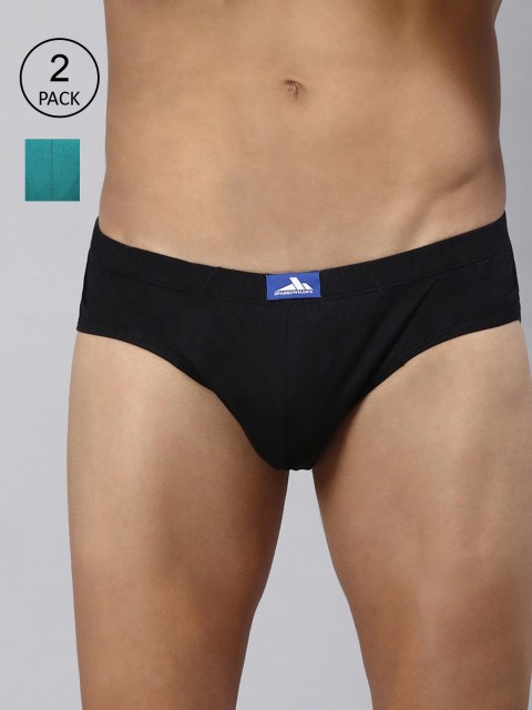 

SPARROWHAWK Men Pack Of 2 Black & Turquoise Blue Cotton Solid Briefs