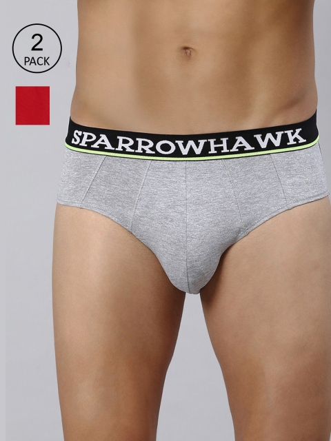 

SPARROWHAWK Men Pack of 2 Solid Cotton Basic Briefs 0222MBFSOML2OE18, Red