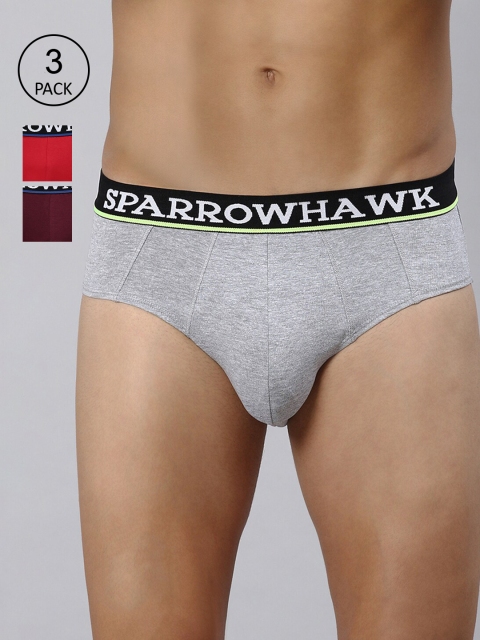 

SPARROWHAWK Men Pack of 3 Cotton Basic Briefs, Red
