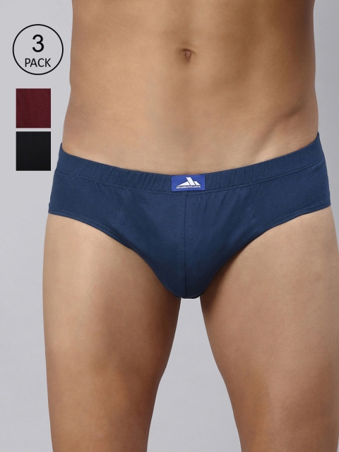 

SPARROWHAWK Men Pack Of 3 Solid Cotton Basic Briefs 0222MBFSOML3IE25, Blue
